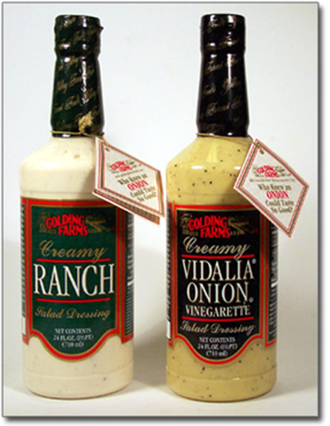 Golding Farms Foods salad dressings with hang tags