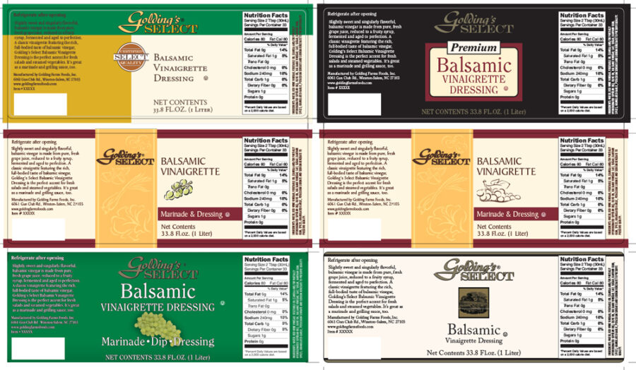 Golding's Select Balsamic Vinaigrette Dressing label concepts