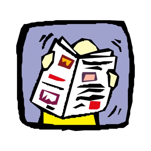 Cartoon illustration of a person reading a newspaper