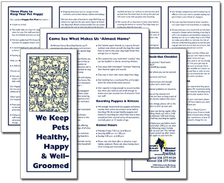 Almost Home Boarding and Grooming Kennels “We Keep Pets Healthy, Happy and Well-Groomed” brochure
