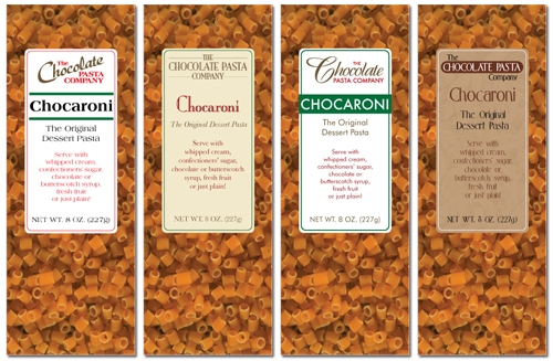 The Chocolate Pasta Company logo and package design concepts