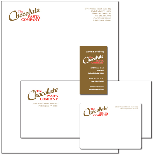 The Chocolate Pasta Company logo and stationery