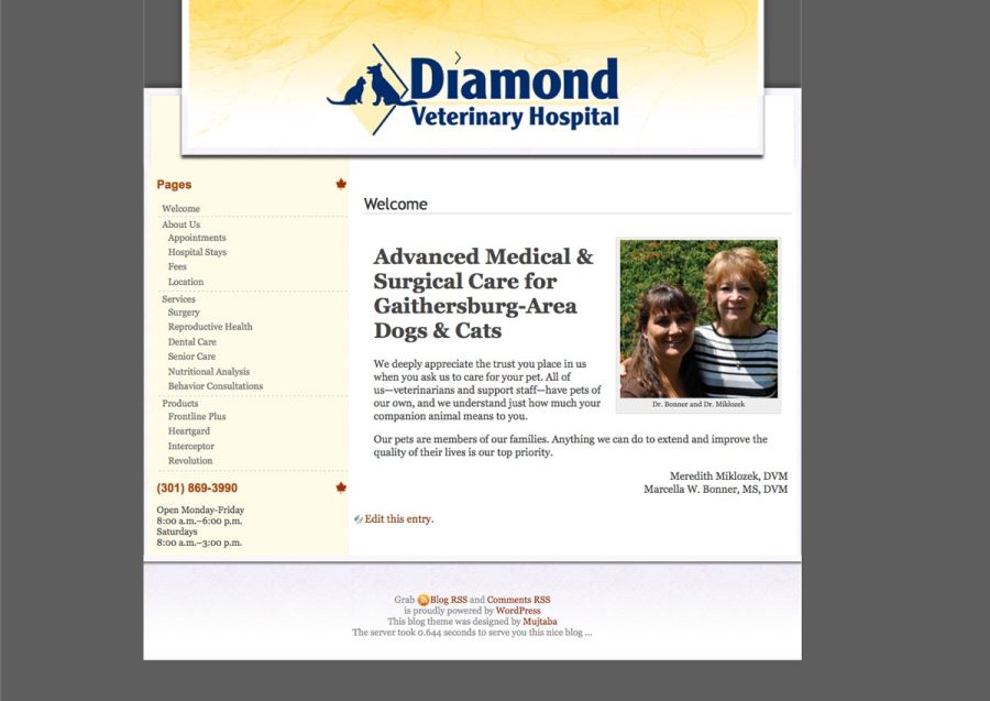 Diamond Veterinary Hospital First website