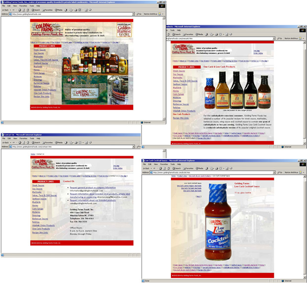 Golding Farms Foods website screen shots