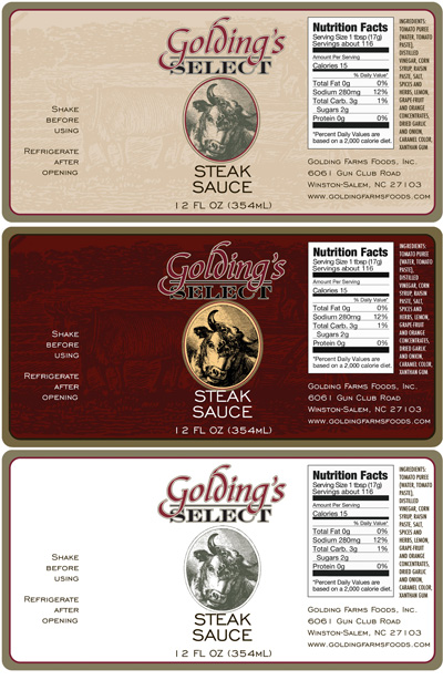 Golding's Select steak sauce label concepts