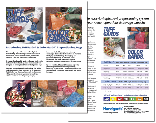 Product flyer for Handgards, Inc.