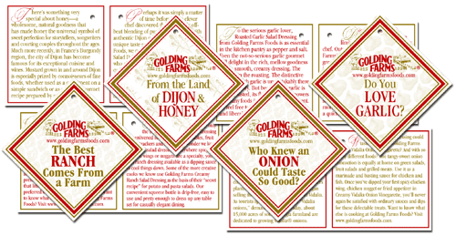 Golding Farms Foods salad dressing hangtags