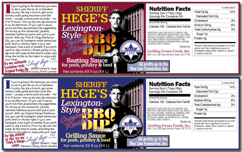 Sheriff Hege's Lexington-Style BBQ sauce labels