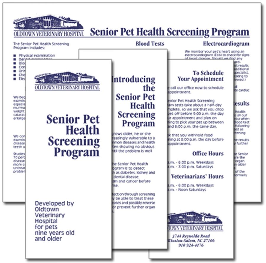 Oldtown Veterinary Hospital “Senior Pet Health Screening Program” brochure