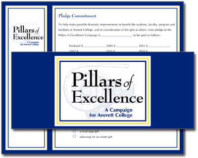 Averett College Pillars of Excellence campaign pledge card design concept