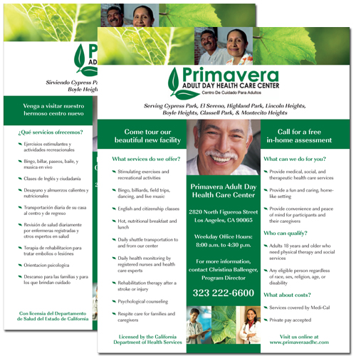 Primavera Adult Day Health Care Center flyer