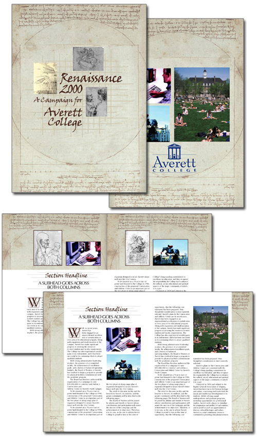 Averett College REnaissance 2000 case statement brochure design concepts