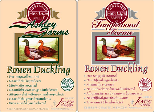 Joyce Foods Rouen Duckling labels