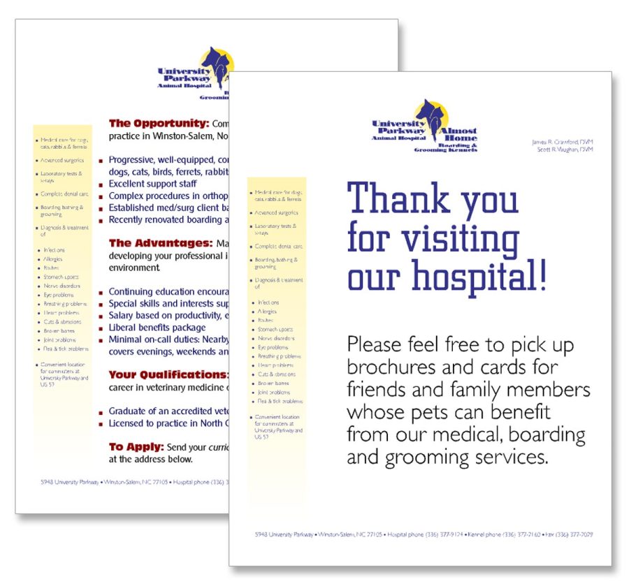 University Parkway Animal Hospital Referral and recruiting flyers